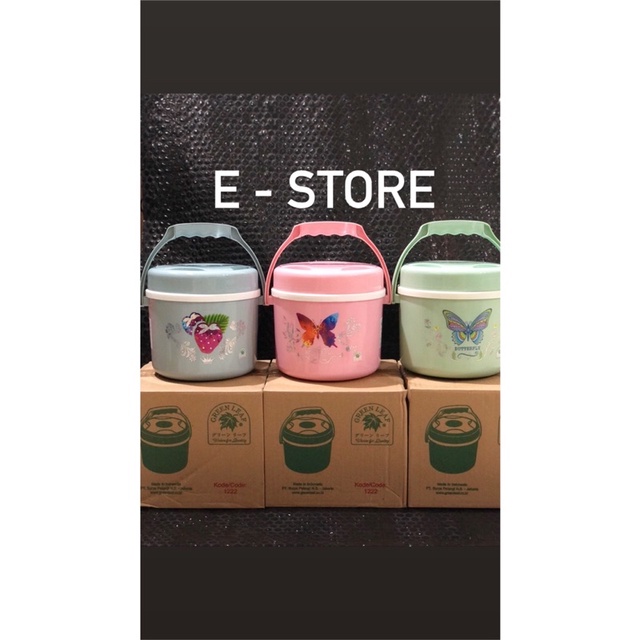 Termos Nasi Es Mini Rice Ice Bucket Rantang Tunggal Piknik Bekal Motif 1,5 Liter Green Leaf 1222