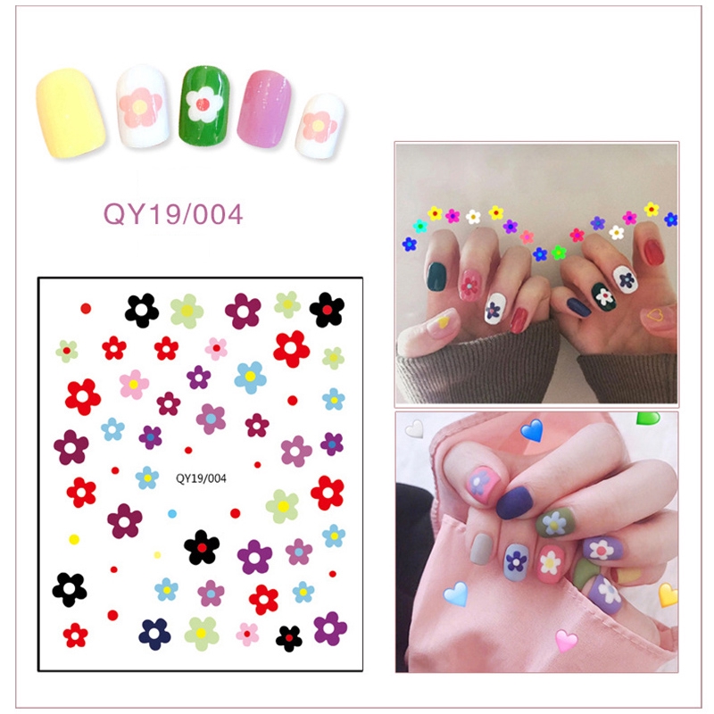 Qy19/001-018 Stiker Nail Art Motif Kartun Bunga/Hewan/Buah/Pelangi/Smiley Untuk Manicure Anak/Dewasa