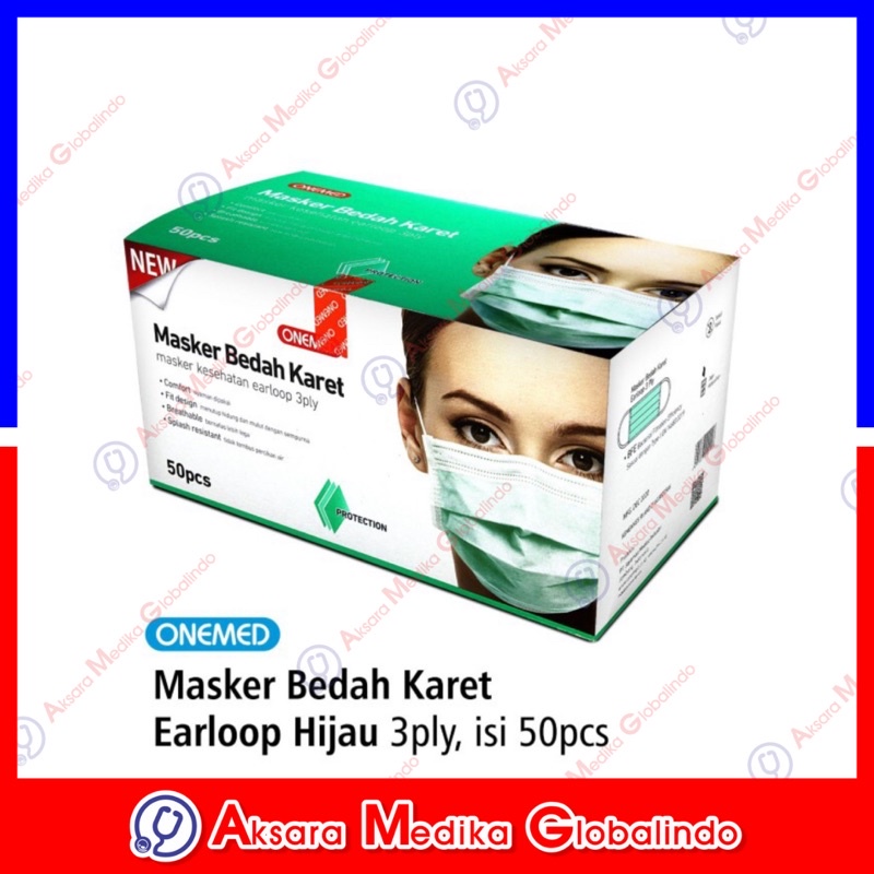 Masker Karet Hijau OneMed Box 50pcs #AMG