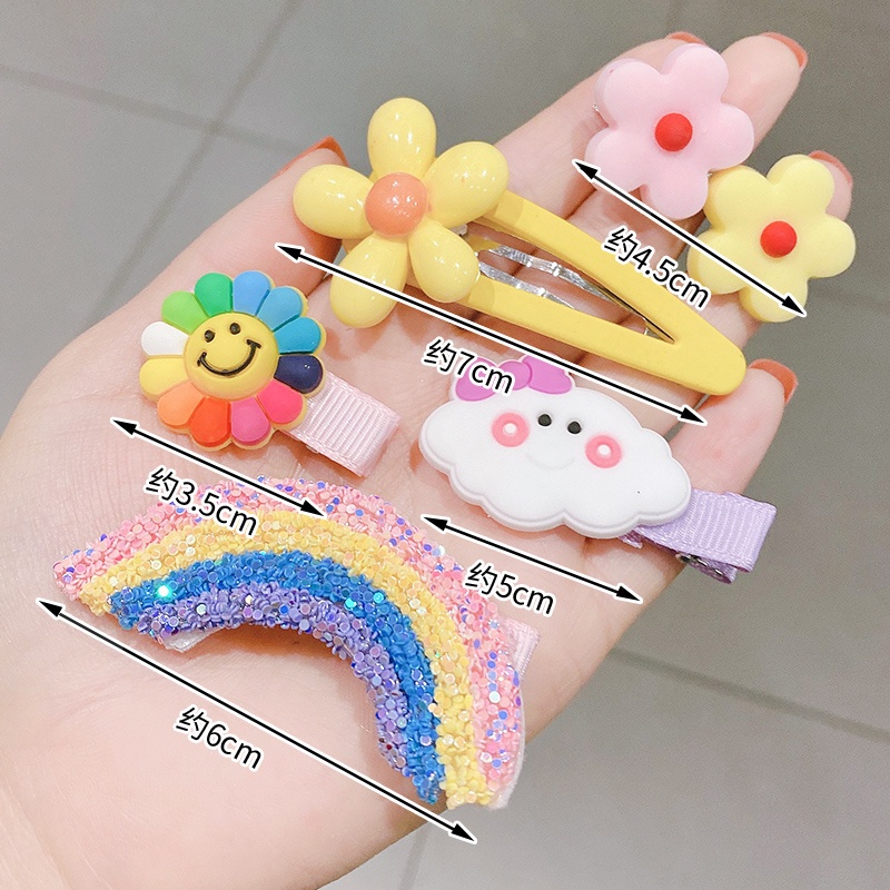 [14Pcs/Set Little Girls Korean INS Style Small Cute Baby Animal Flower Rainbow Decoration Bangs Clip Sets ] [Girls Sweet Style Hairpin Cartoons Hairpin] [Kids Daily Fashion BB Barrettes]