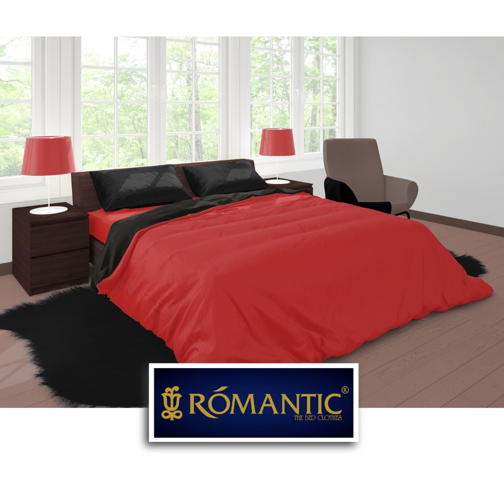 Two Tone Bedcover ROMANTIC Merah x Hitam aesthetic Bandung