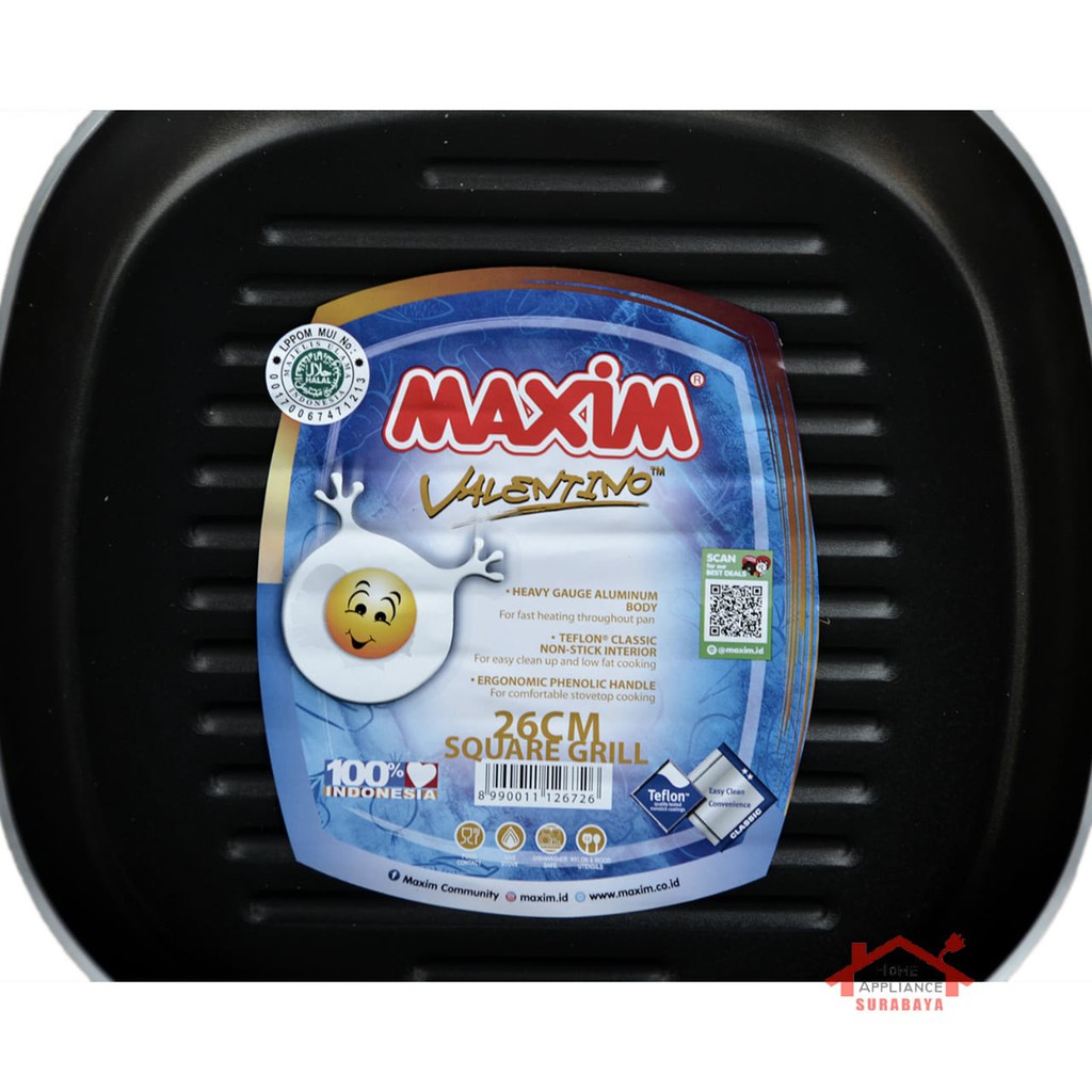 Panci Wajan Panggang Serbaguna Maxim Valentino 26CM Square Grill Kotak 26 CM Lapisan Anti Lengket