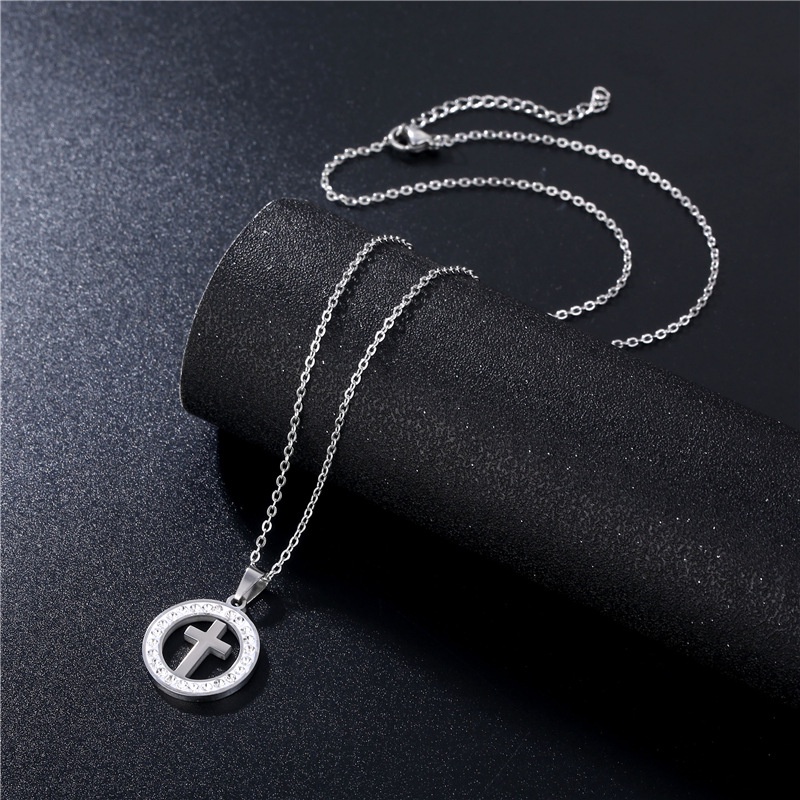 Satu lingkaran berlian besi tahan karat kata liontin Kristus Yesus stainless steel kata klavikula ka