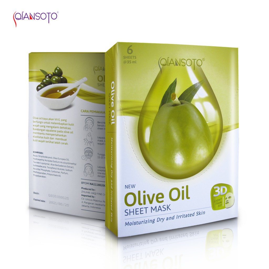 QIANSOTO Olive Oil Sheet Mask Box (6 Sheet)