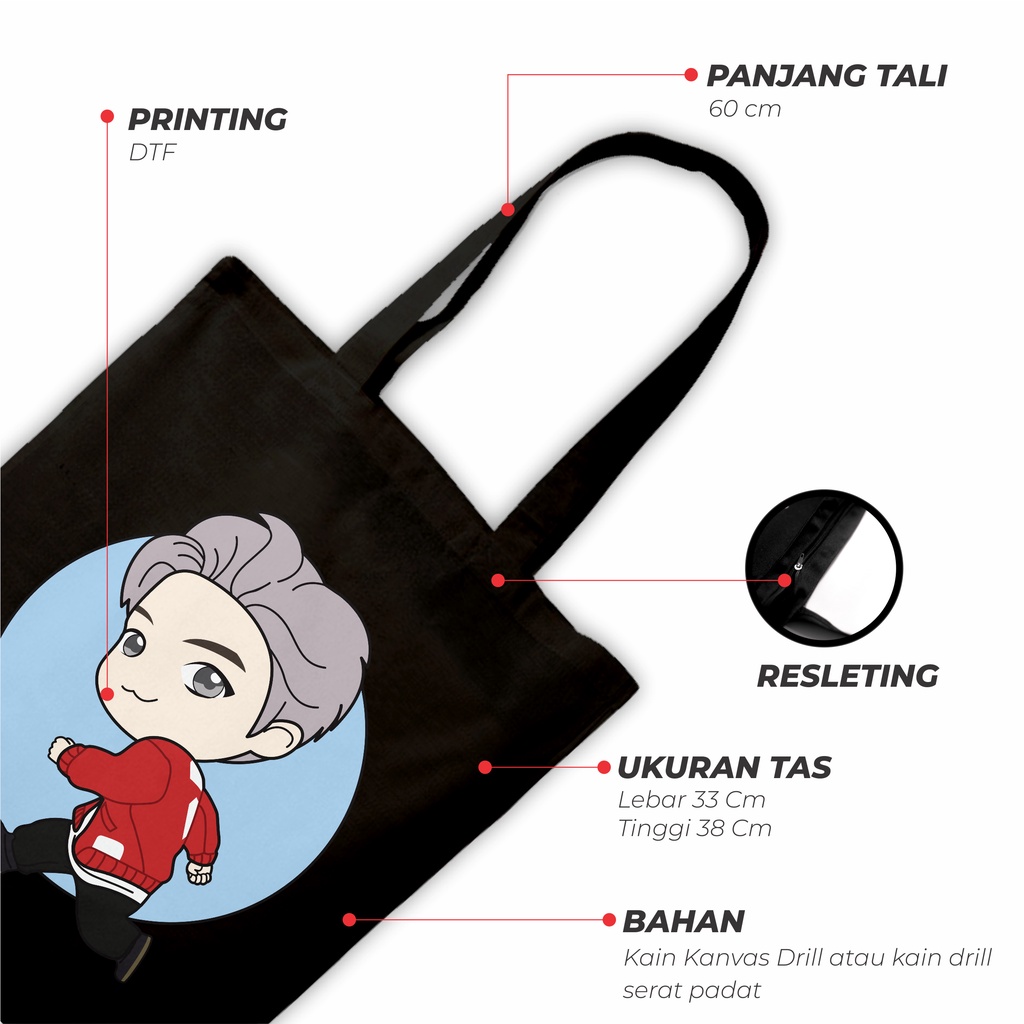 Sevine Tas Wanita Tote bag Resleting Totebag Korean Style Black Series Cartoon - CH1