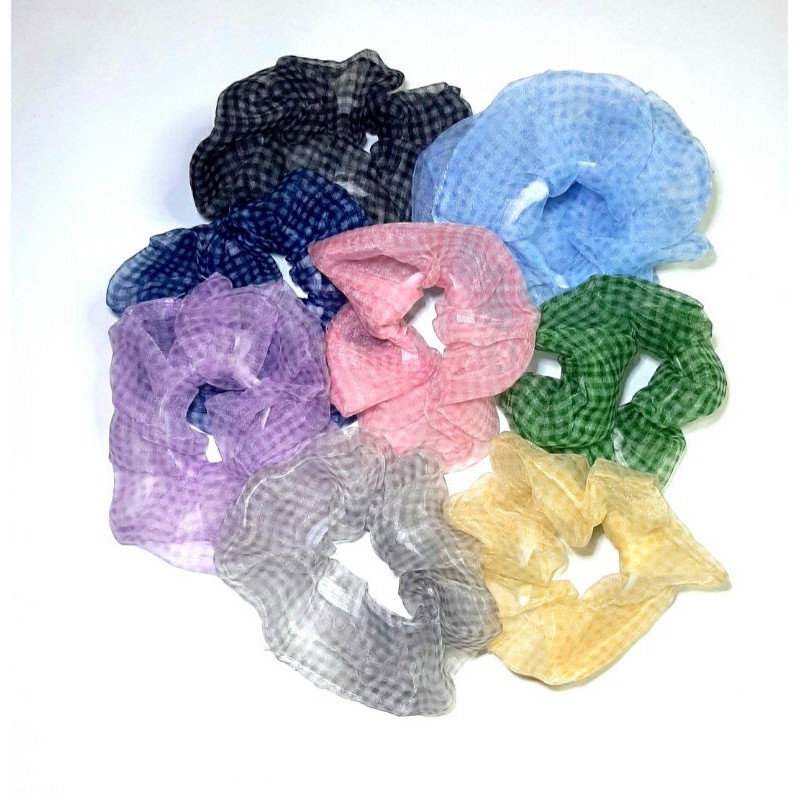 Scrunchie Ikat Rambut Organza Kotak Warna