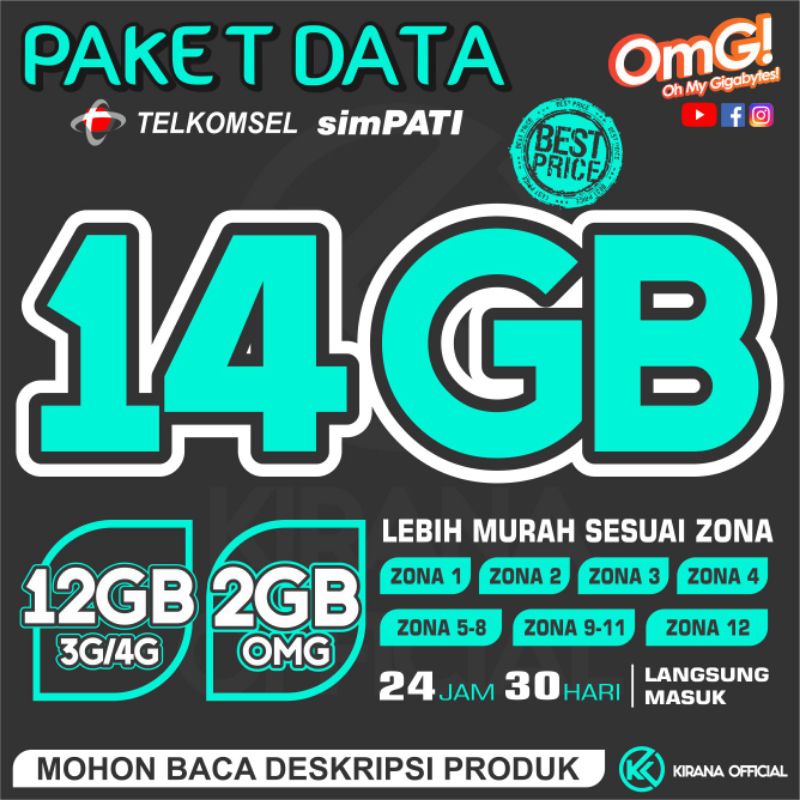 PAKET DATA TELKOMSEL SIMPATI + OMG 14GB [ 24 JAM - 30 HARI ]