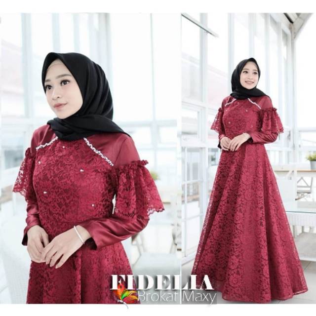 Baju Gamis Syari Wanita Terbaru Maxy Fidelia Dress Moscrepe Murah Model Gamis Kekinian 2021