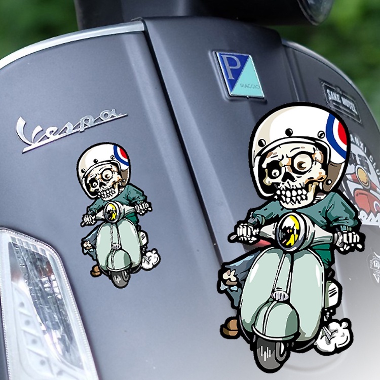 Tengkorak Stiker Skeleton Knight Sepeda Motor Reflektif Stiker Depan Skuter Fender Stiker