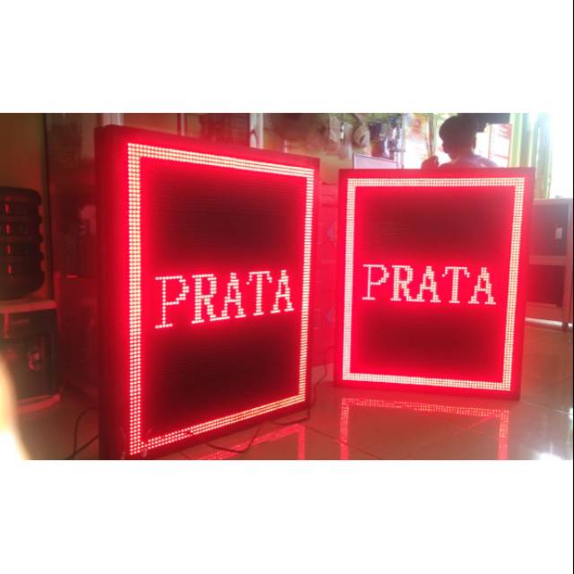 Running text merah 16x64cm 2sisi outdoor