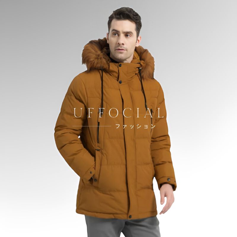 Jaket winter pria tebal musim dingin kerah bulu korean style