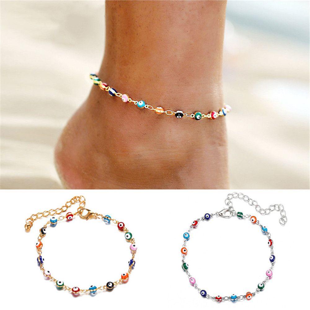 Preva Eyes Beads Gelang Kaki Musim Panas Perak Emas Manik-Manik Pantai Bohemian