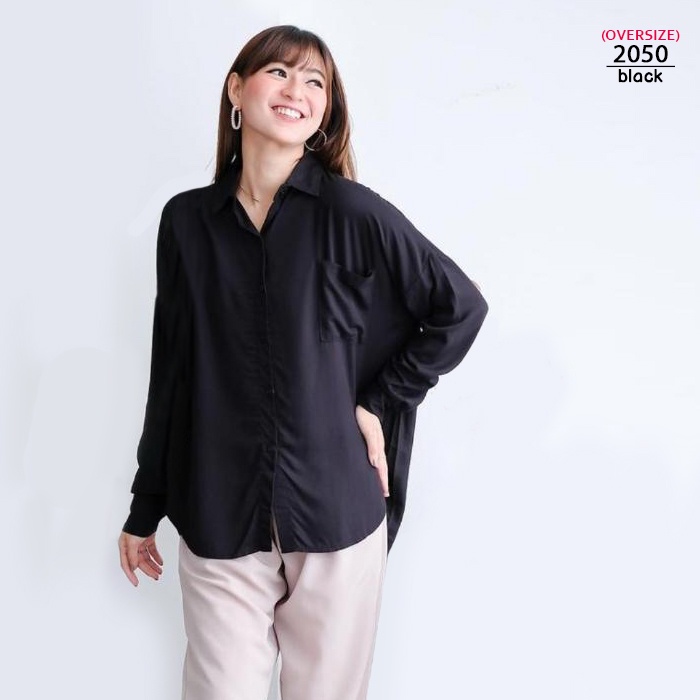 ARENA - Oversized Long Sleeve Shirt / Kemeja Wanita Jumbo-5