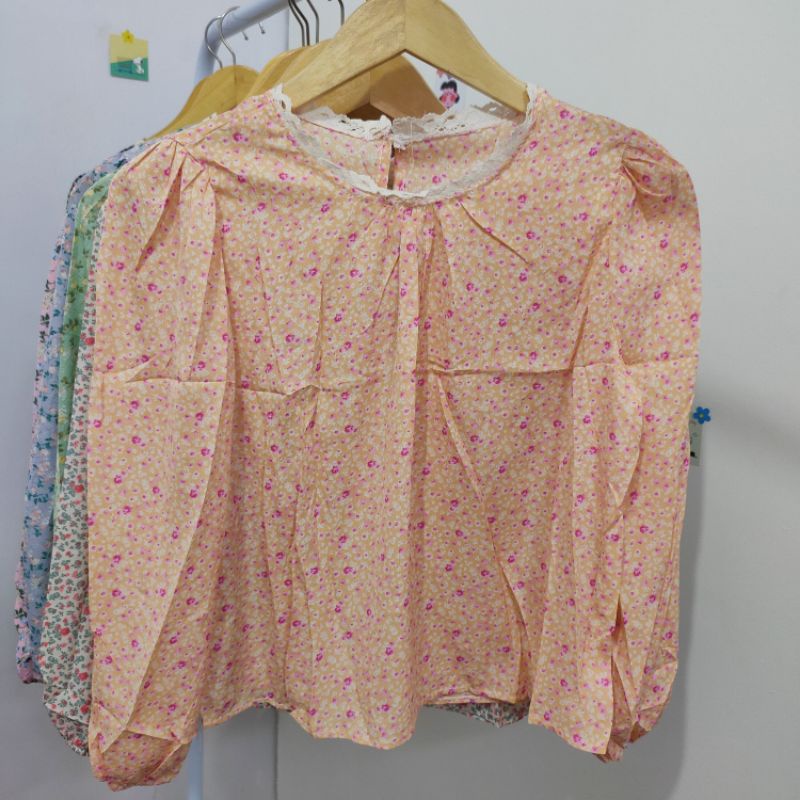 【BISA COD】Chiffon Lace Floral Blouse wanita Lengan Panjang summer atasan blus import cewek-Motif 12