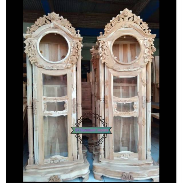 Lemari jam hias jati mentahan - Jam Masjid ukir Jepara