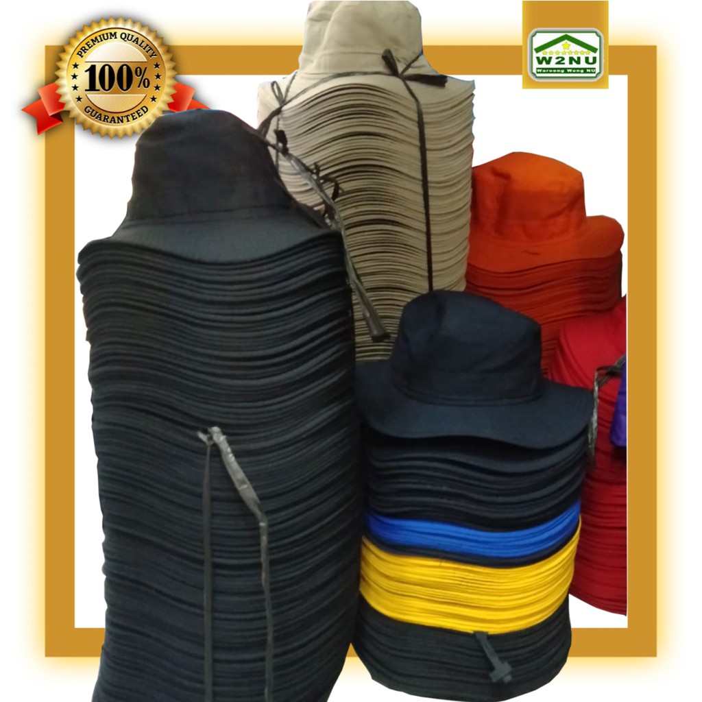 TOPI BUCKET RIMBA HIKING JINGLE HAT PARTAI HITAM KUNING ORANGE BIRU KREM MERAH