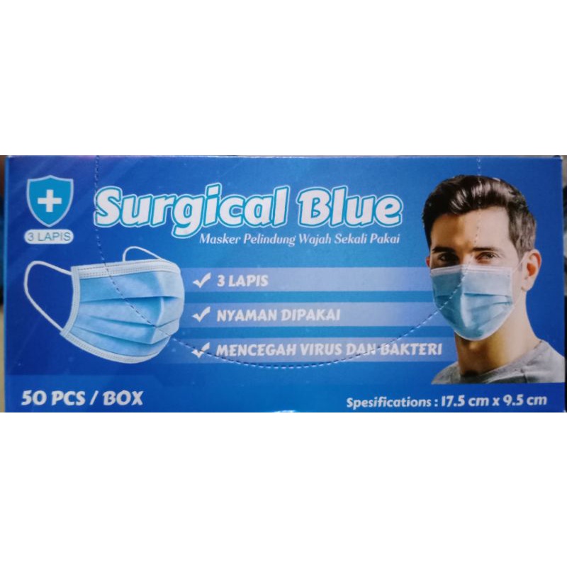 Masker Surgical Blue disposable facemask 50pcs/box (promo)