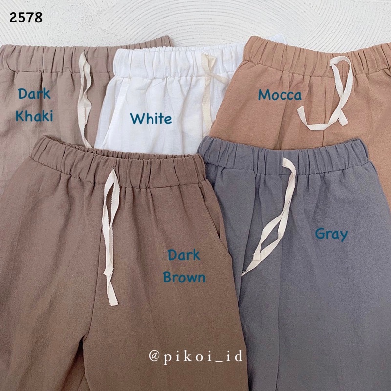Celana putih murah / jogger pants tali katun linen / celana joger panjang celana panjang santai 2578
