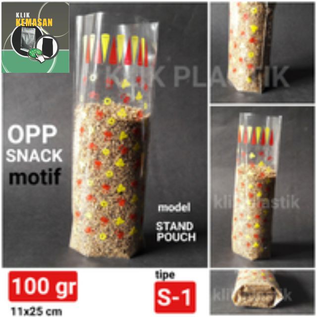 PLASTIK OPP SNACK 100GR STAND POUCH/KEMASAN KUE KERING/KANTONG ROTI