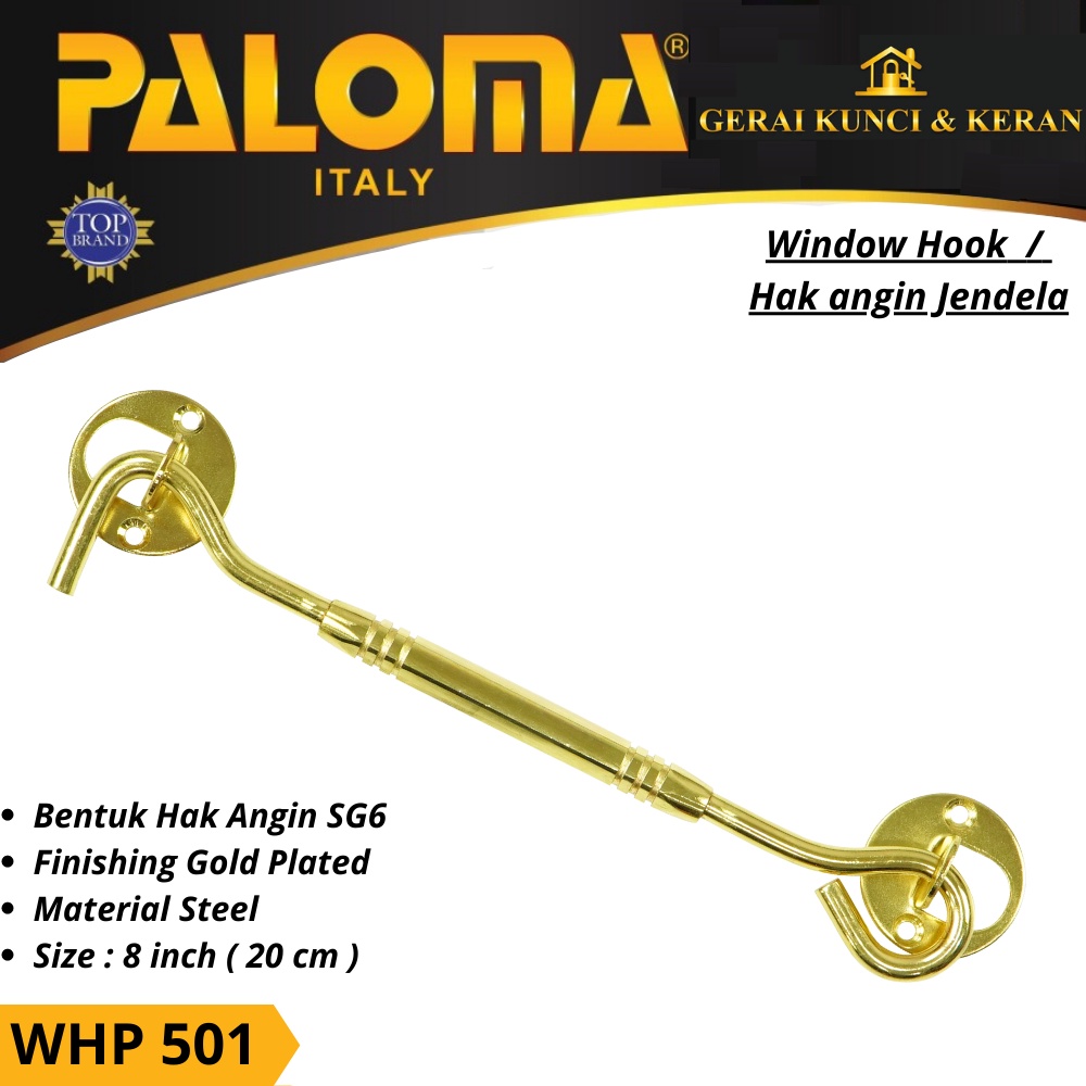 HAK ANGIN PENAHAN JENDELA WHP 501 STEEL 8&quot; INCH 20CM  WINDOW HOOK CANTOLAN GOLD