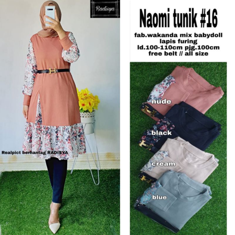 naomi tunik#16 wakanda mix babydoll lapis furing free belt radisya