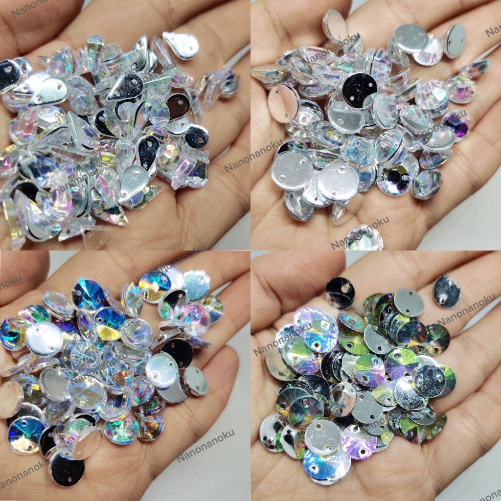 [Per Bks] Mote Diamond PELANGI AB Akrilik Jahit / Payet Batu Berlian Kristal Bulat Tetes