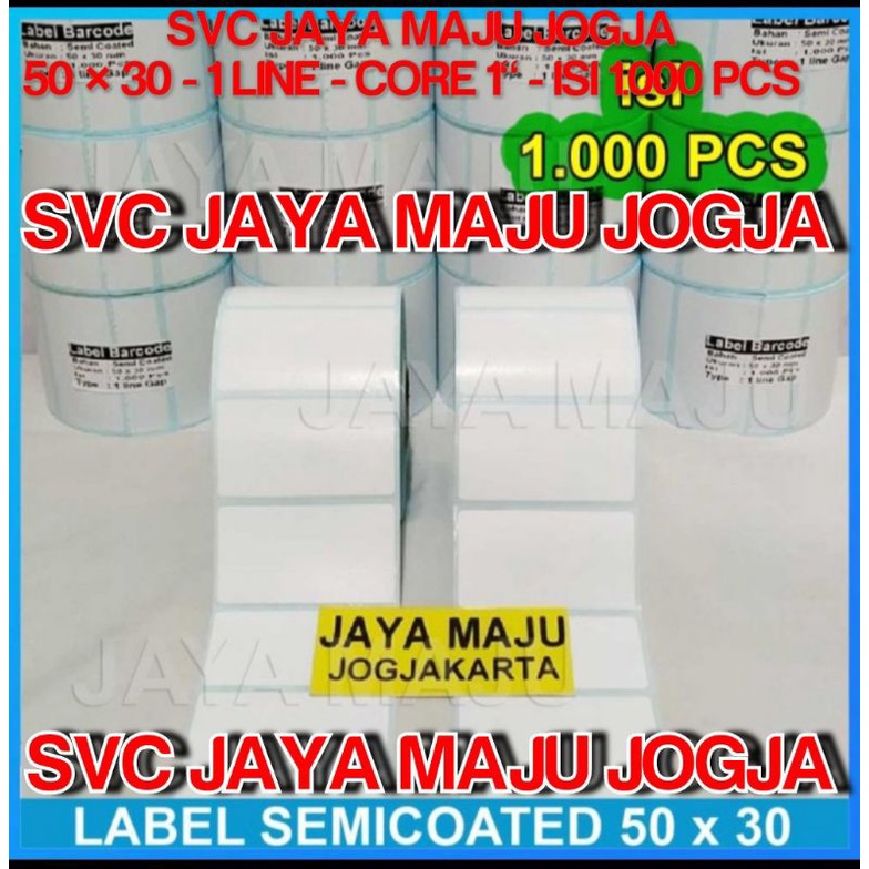 

50 X 30 SEMICOATED - 1 LINE - FACE OUT - ISI 1.000 PCS || CORE 1" || LABEL BARCODE PAKAI RIBBON THERMAL TRANSFER STIKER LABEL OBAT APOTEK APOTIK BAJU GAMIS KAFTAN JILBAB || 50X30 50 x 30 LABEL BARCODE PRINTER SEMICOAT - ISI 1000 PCS