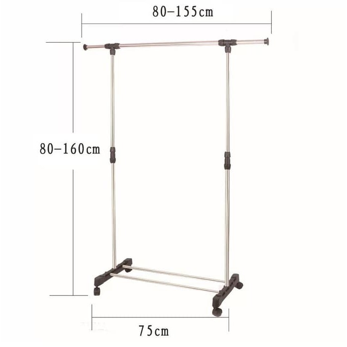 Gantungan Baju Berdiri Besi Stainless Standing Hanger 4 Roda