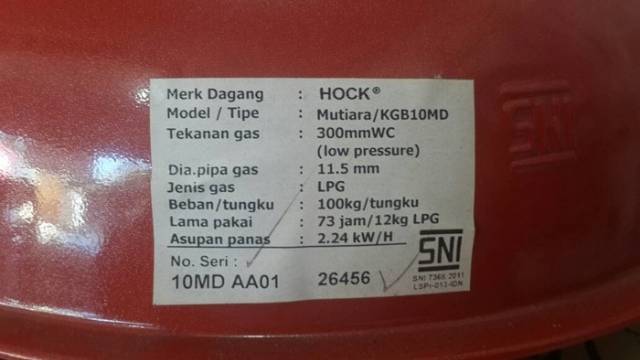 Hock kompor gas LPG 1 tungku KGB10MD - 100 MD mutiara Deluxe KGB 10MD 100MD