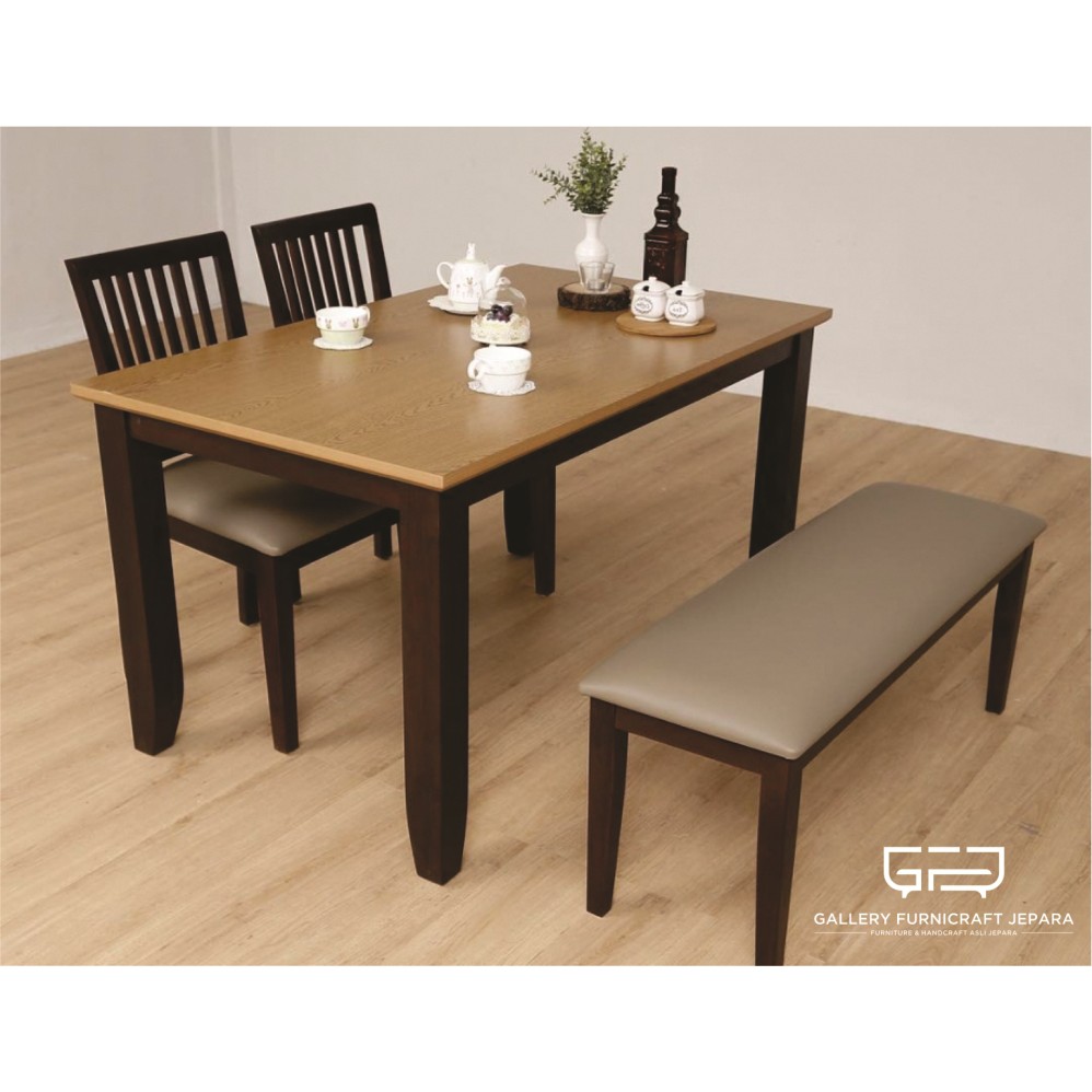 Set Meja Makan Stool Minimalis Kayu Jati Gratis Ongkir