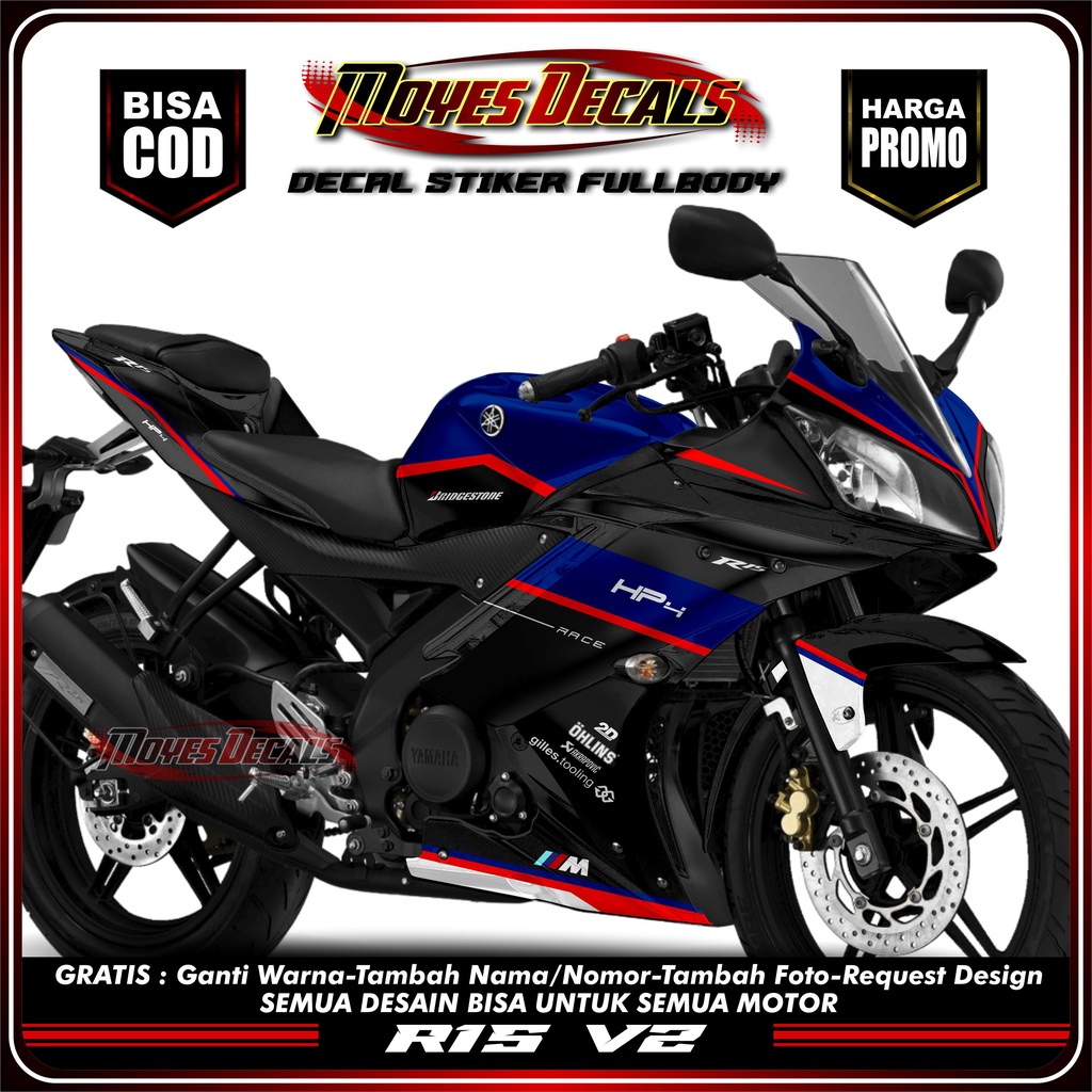 Decal Stiker R15 V2 - Motif HP4 Black Rider Racing