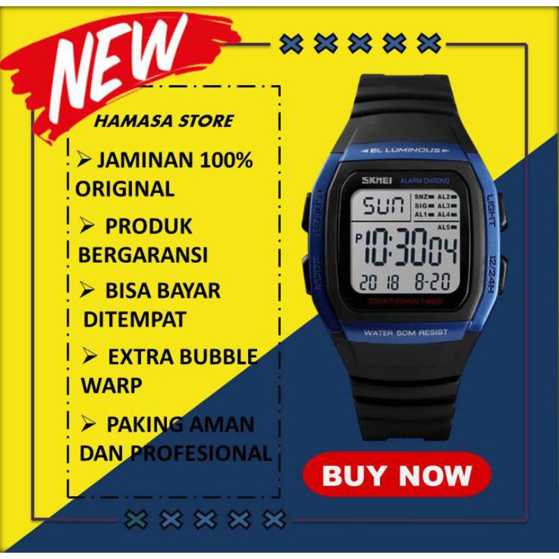 JAM TANGAN PRIA COWOK SPORT JM JAMM TNGAN COWO PERIA WARNA HITAM BIRU ANTI AIR WATER RESISTANT ORI