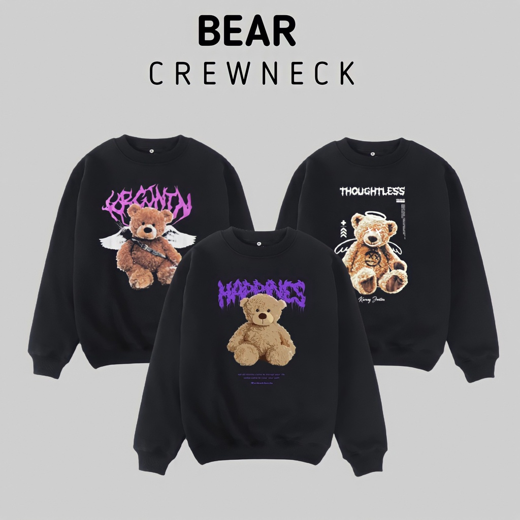Sweater Happines Bear Oversize Sweater Happiness Sweter Happynes Wanita Switer Bears Hitam Pria Crew