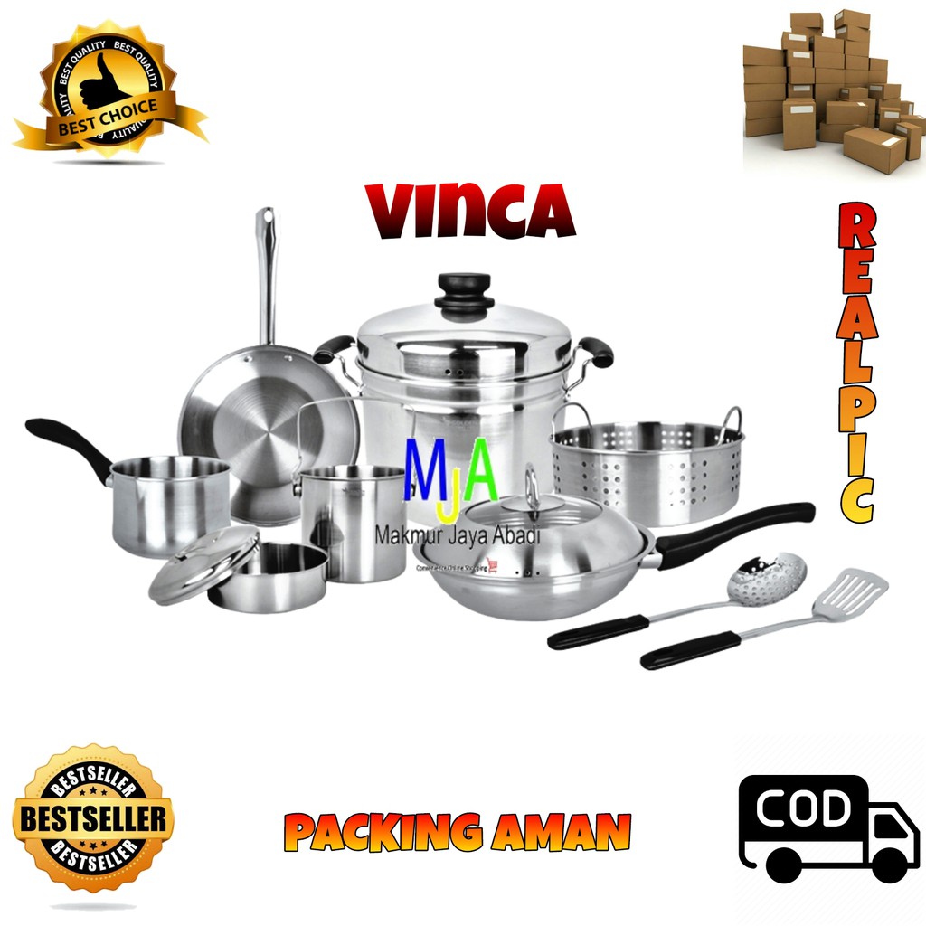 (BISA COD) PROMO Panci Set Golden Flying Fish Cookware Set Vinca 12pcs STAINLESS STEEL Premium