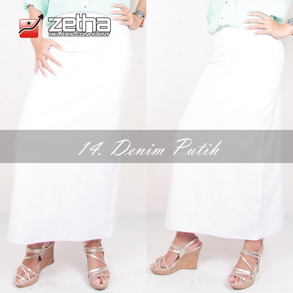 [BISA COD] ROK ZETHA DENIM PUTIH / ROK MODEL A-LINE / ROK ZETHA PANJANG / ROK JEANS / DENIM SPANDEK