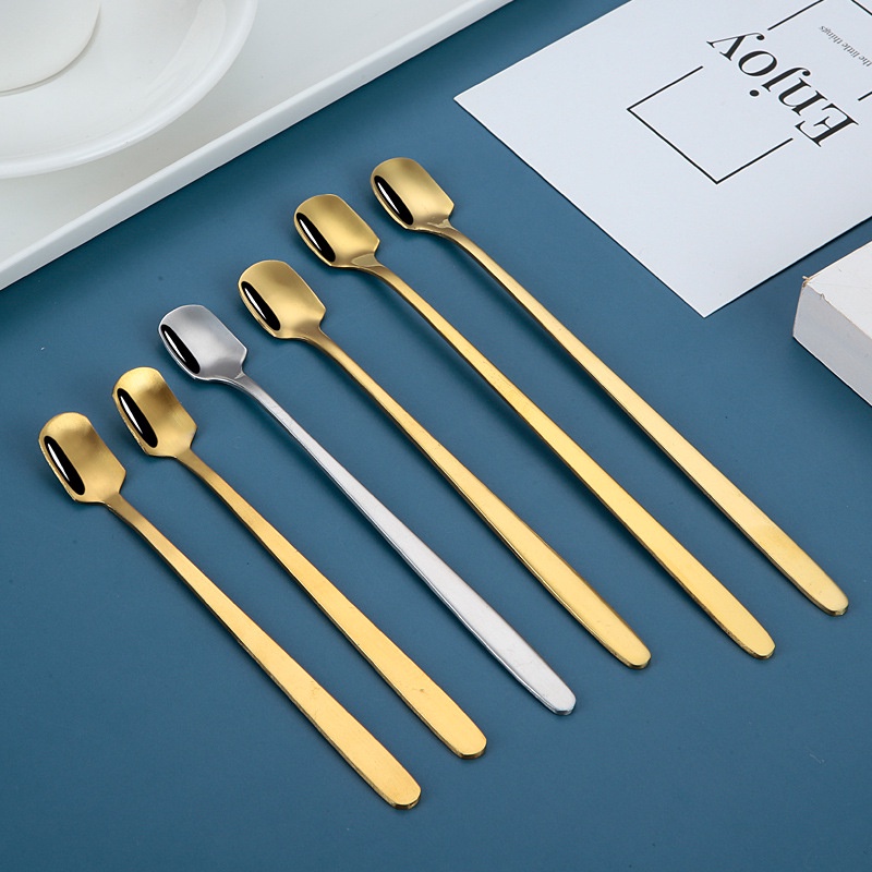 COD★ Sendok Makan stainless Steel 304 KoreaTeh Kopi Set Tea Spoon Mewah Sendok Sekop Es Krim Penutup Pengadukan Pegangan Panjang Kebutuhan Sehari-hari Bayi Sendok Garpu Murah Import Ready Stock