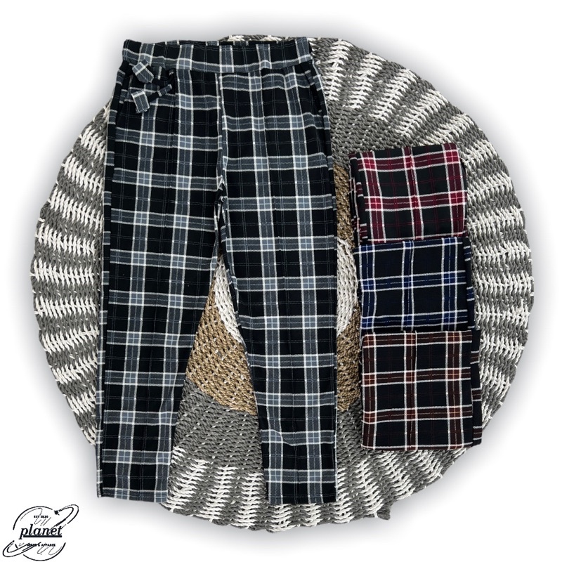 CELANA KOTAK KOTAK TARTAN PANTS WANITA CELANA PANJANG CEWEK BAHAN KARET MELAR PINGGANG FULL KARET