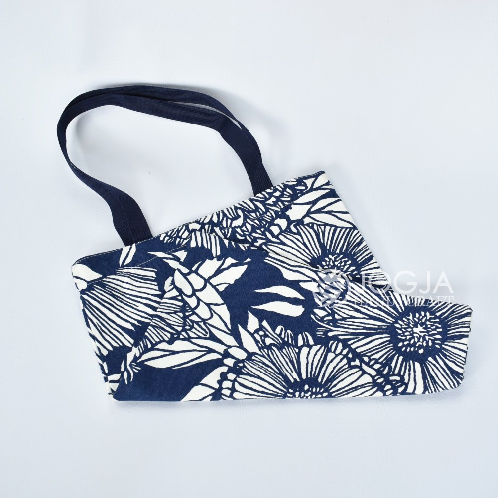 TOTE BAG CANVAS FLOWER NAVY GOOD QUALITY WITH RESLETING