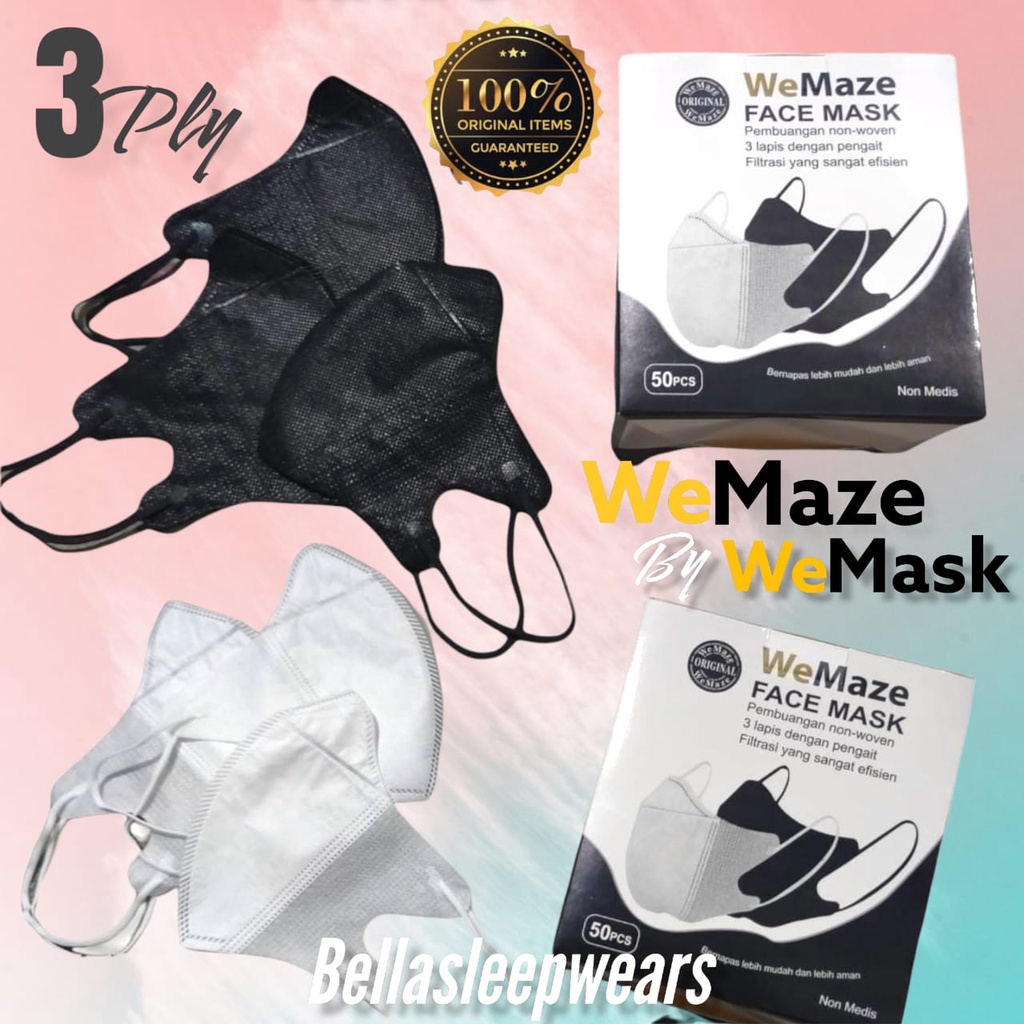 BOX ISI 50 PC - MASKER DUCKBILL MURAH WEMASK WEMAZE 3PLY GARIS &amp; POLOS PUTIH &amp; HITAM - FACE MASK TERMURAH