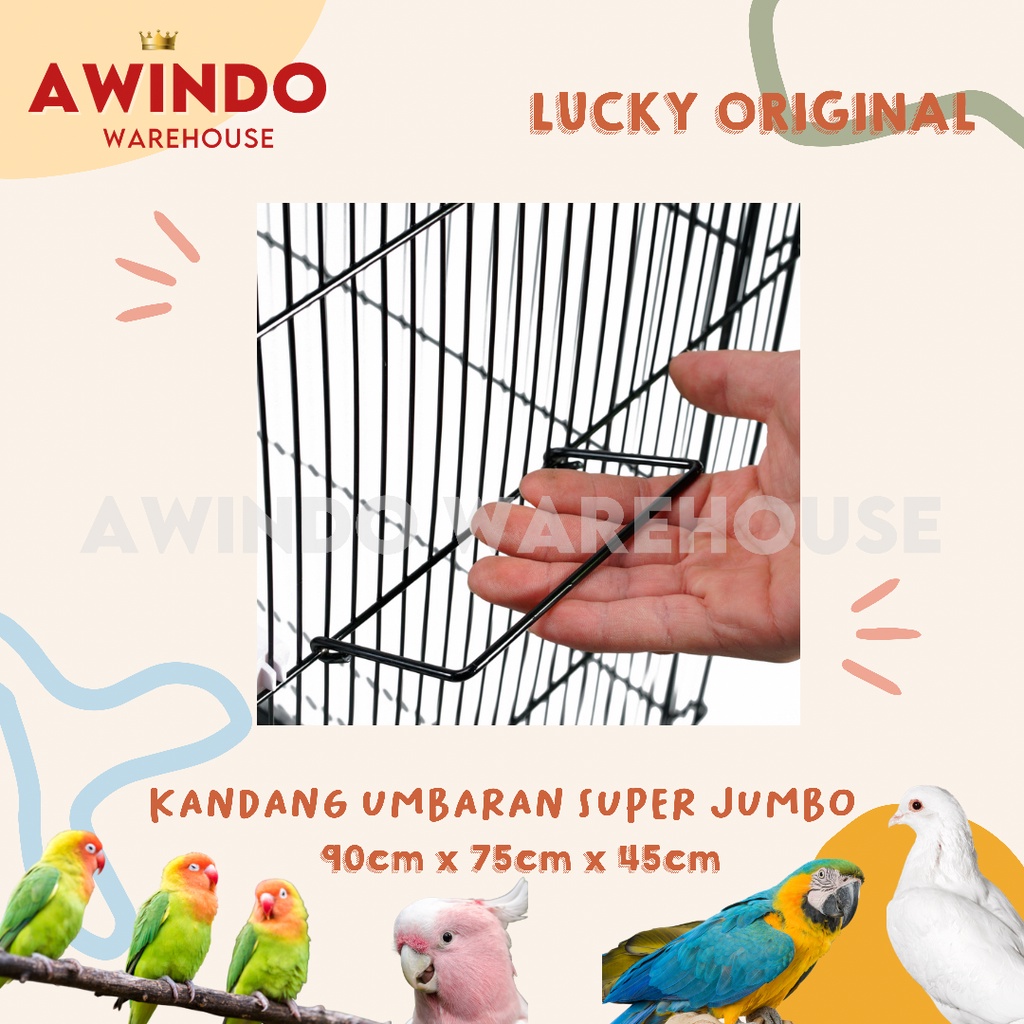 KANDANG SANGKAR UMBARAN BESI LIPAT HEWAN BURUNG LOVEBIRD MURAI BEO SUPER JUMBO 92x78x48 LUCKY