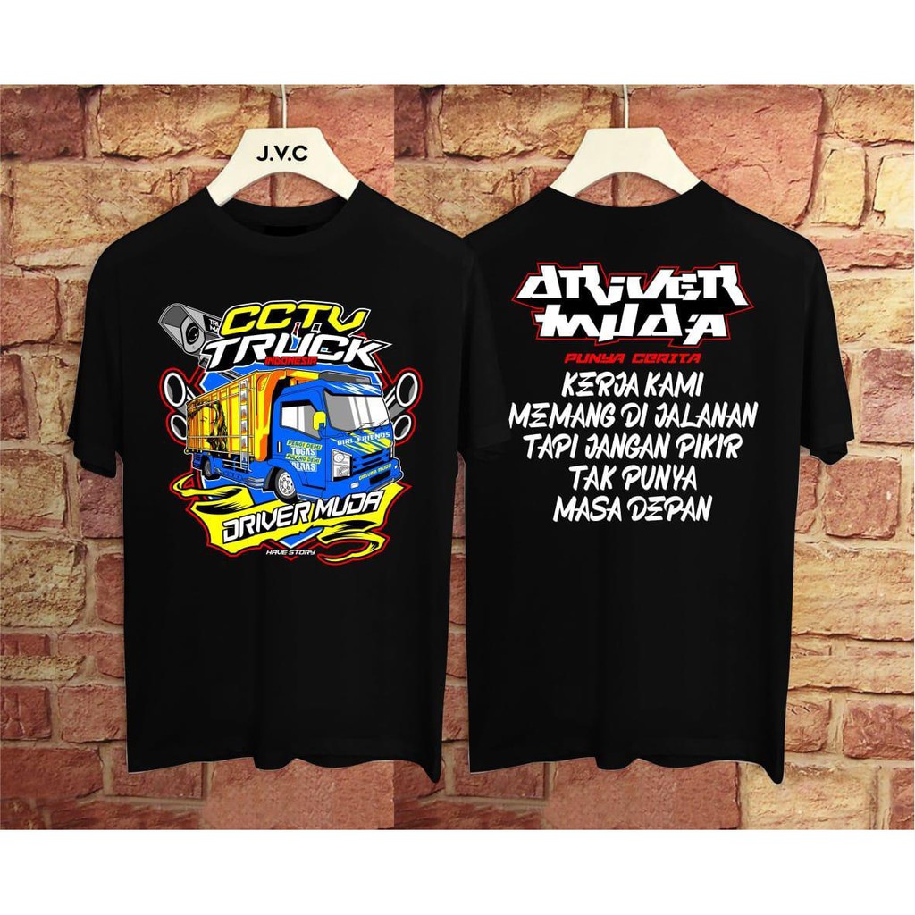 (GRATIS ONGKIR) KAOS CCTV TRUK DRIVER MUDA KERJA KAMI MEMANG DI JALAN HITAM M L XL / KAOS PRIA / KAO