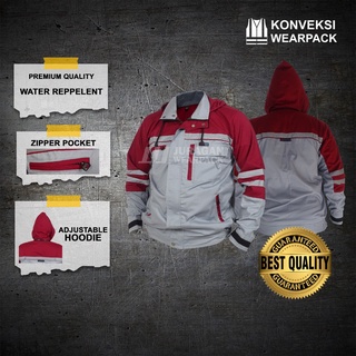 Wearpack Safety Jaket Hoodie Weather Shield Warna Merah Maroon Kombinasi Abu-abu
