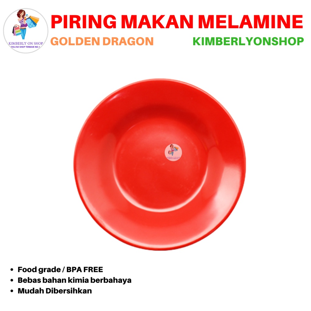 Piring Makan Saji Melamin Cekung Merah Golden Dragon