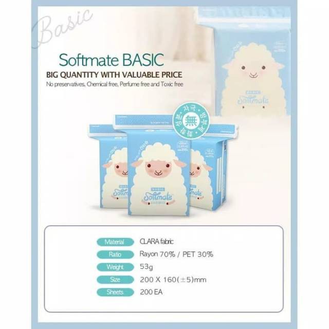 Basic Softmate 200 Wipes (tisu basah &amp; kering)