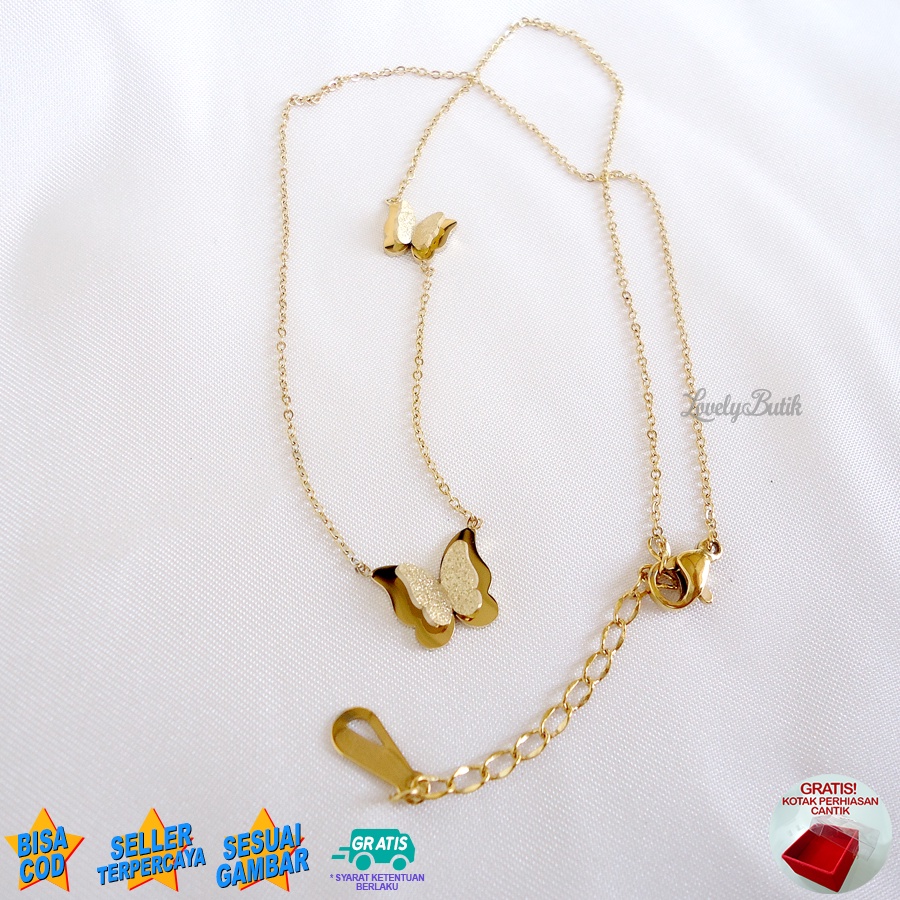 Lovelybutik - Kalung Titanium Wanita Anti Karat Ori Import Br3nda Kalung Cewek Model Baru Liontin Kupu-Kupu Bonus Kotak Perhiasan