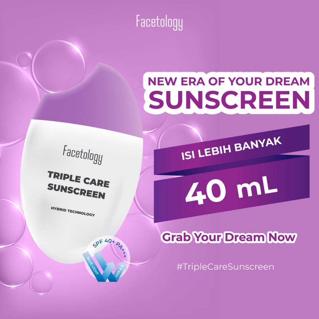 [ Agen Resmi ]  Facetology Triple Care Sunscreen SPF 40+ PA+++ | Sanscreen Wajah Tasya Farasha Original