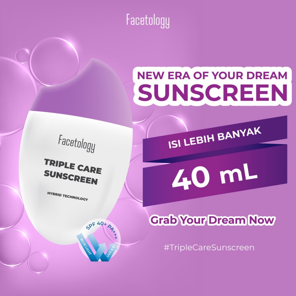 [ AGEN RESMI ]  Facetology Triple Care Sunscreen SPF 40 PA+++ | Sanscreen Wajah Original BPOM