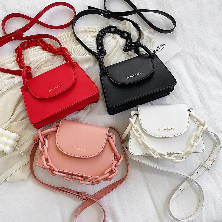 BJ15163 - BLACK/PINK/RED/WHITE - TAS SLEMPANG JINJING TOTEBAG HANDBAG TALI RANTAI TAS WANITA FASHION IMPORT MODIS ELEGAN TERMURAH TERLARIS TERBARU BAGSTORE JAKARTA TAS BATAM LT1224 ELJ5163 CR7300