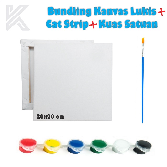 

BUNDLING Kanvas Lukis 20x20 cm + Kuas Satuan + Cat Strip 3 ml
