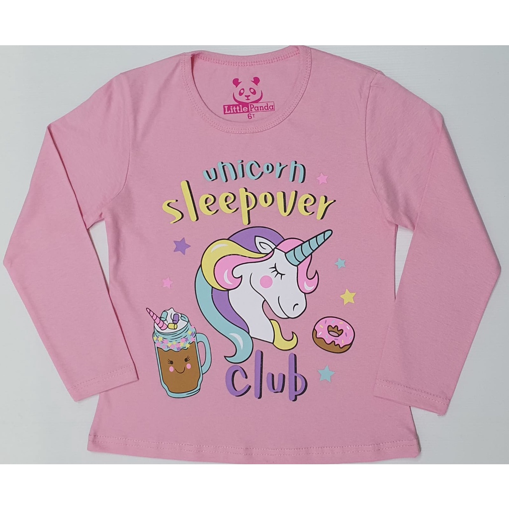 RKA - KLGCe Kaos Lengan Panjang Anak Karakter Unicorn SleepOver Pink
